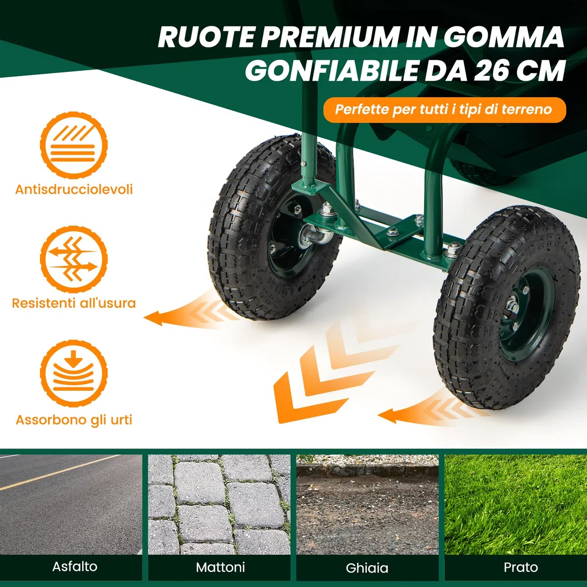 COSTWAY Sgabello per Giardinaggio con Ruote, Carrello da Giardino Regolabile in Altezza con Sedile Girevole a 360, Cuscino, 2 Maniglie di Sterzo e Vassoio Porta Utensili