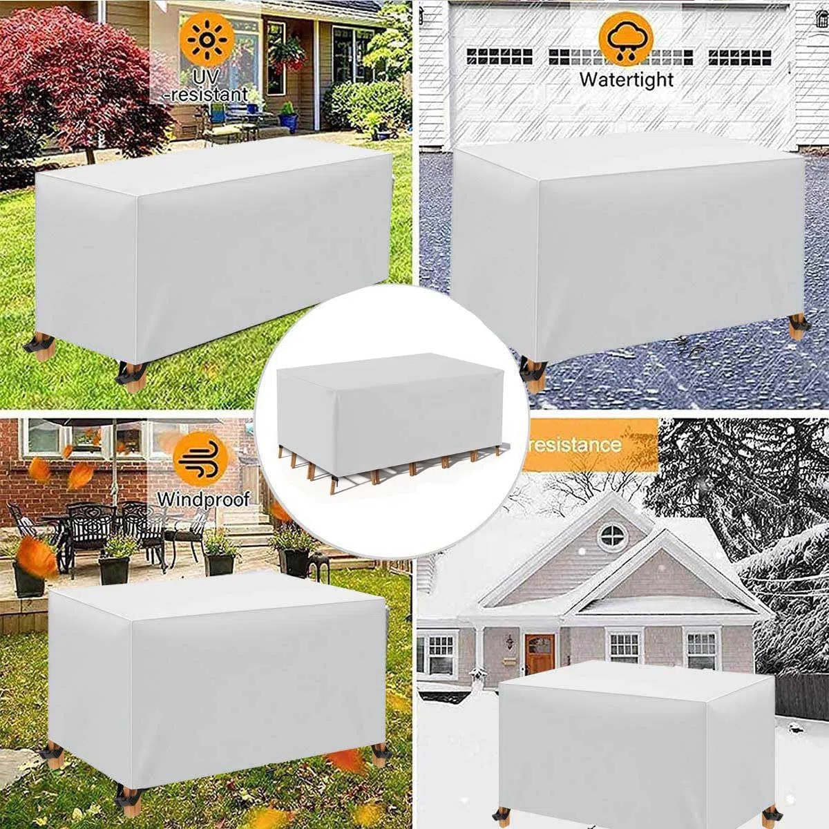 Coperture per Mobili da Giardino Copertura Tavolo Sedie Esterno Impermeabile Telo Copri Tavoli da Terrazza Quadrato 600D Oxford Anti-UV Antivento 120x60x90cm