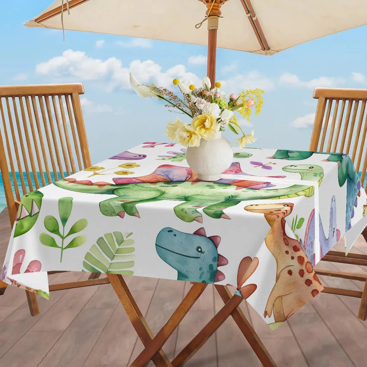 dinosauro tovaglia da esterno con foro dell'ombrello cerniera divertente dinosauro 152 x 152 cm tovaglia impermeabile in tessuto di poliestere copritavolo per patio tavolo da picnic
