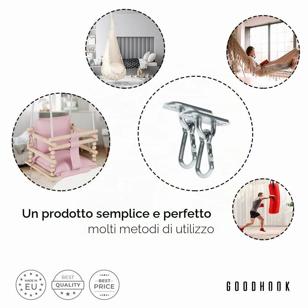 MAMOI® Gancio da soffitto per Altalena e Amaca, Ancoraggio da Parete Girevole, Set da 400kg per Cemento e Legno, Ganci Sacco da Boxe