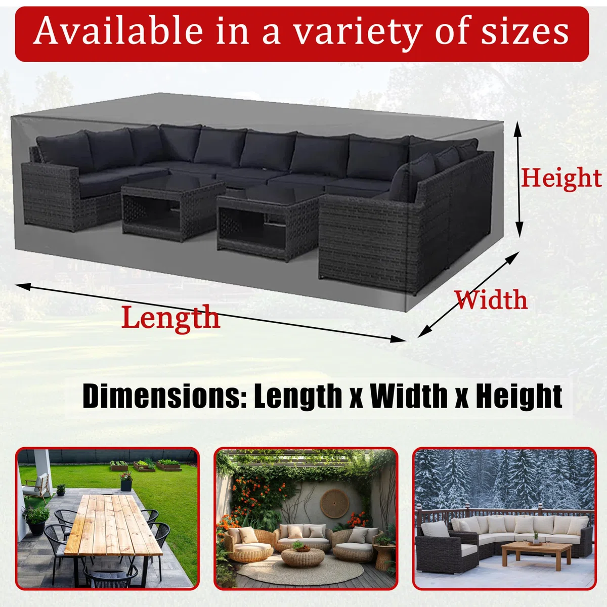 Coperture per Mobili da Giardino 300x70x110cm / Lunghezza x Larghezza x Altezza Telo Copri Impermeabili per Tavolo e Sedie Copridivano da Esterni in Poliestere Tessuto Oxford 420D Antivento Antineve