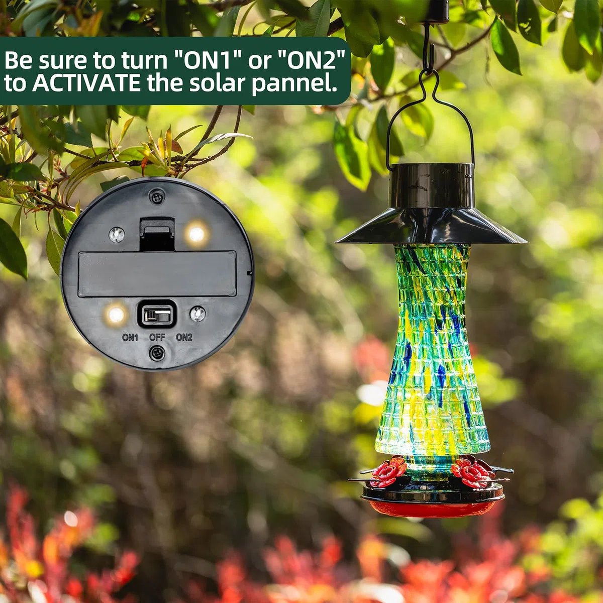 Muse Garden Alimentatore a energia solare per colibrì, 652 g, decorazione da giardino per esterni, a prova di formiche e api, lanterna in vetro soffiato a mano, regalo per donne anziane, mamma,