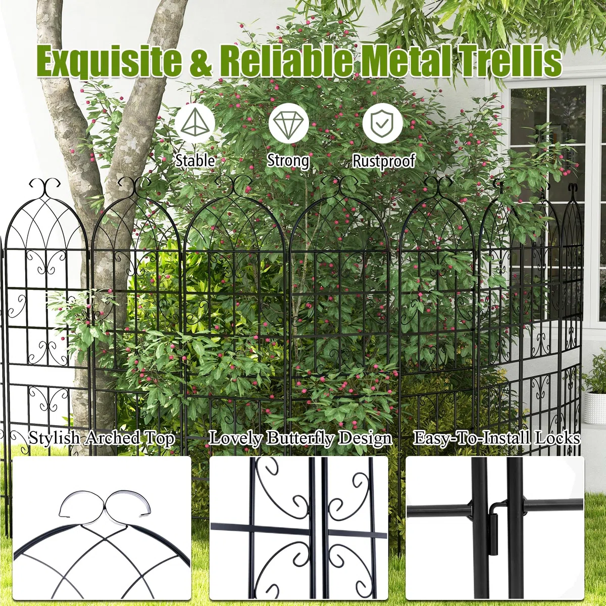 HOMASIS Traliccio per Rampicanti di 2 Pezzi, Pannelli Decorativi per Recinzione da Giardino in Metallo, Graticcio per Piante Rampicanti, Grigliato Divisorio Decorativo, 50x180 cm, Nero