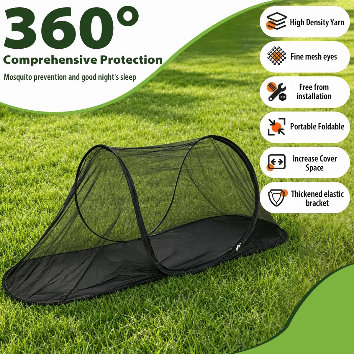 Tenda Zanzariera da Esterno, FainFun Rete Zanzariera Letto Portatile, Mosquito Net Pop-Up, per i viaggi, il Campeggio e la Casa (1, Nero, 200 x 100 x 73 cm)