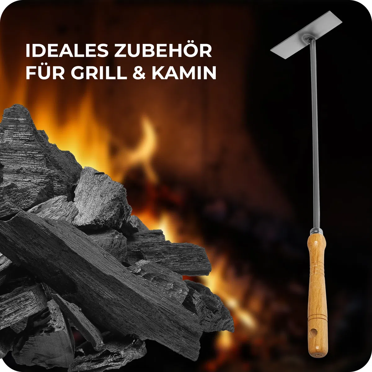 1 tirabrace con manico in legno, accessori per camino, 1 pezzo