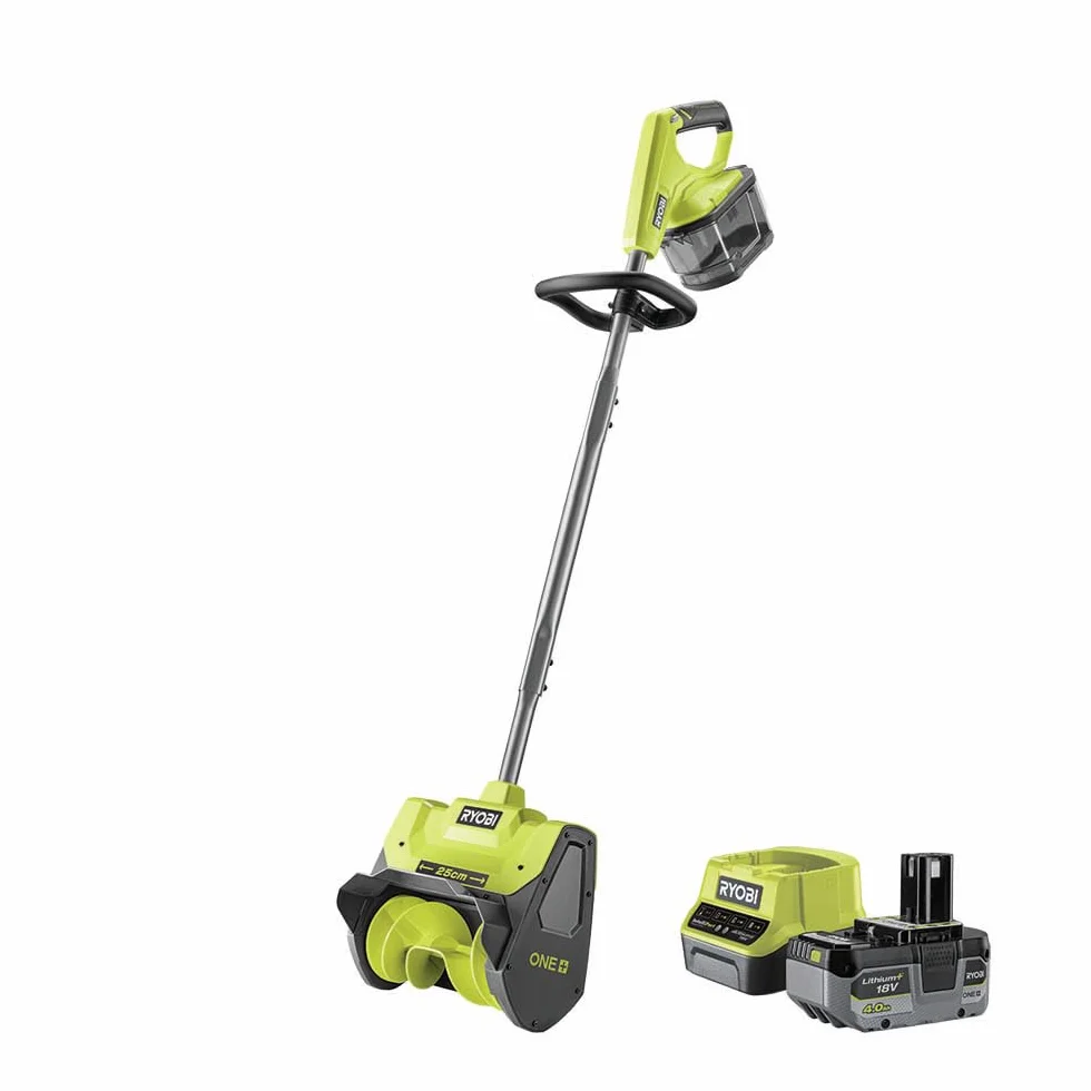 Ryobi RY18ST25A-140, Spazzaneve a Batteria 4.0Ah 18V One+, Fresa per neve con Larghezza di Lavoro 25 cm, Profondità di sgombero 15 cm con Lama in Plastica, Maniglia Regolabile e Impugnatura Ergonomica