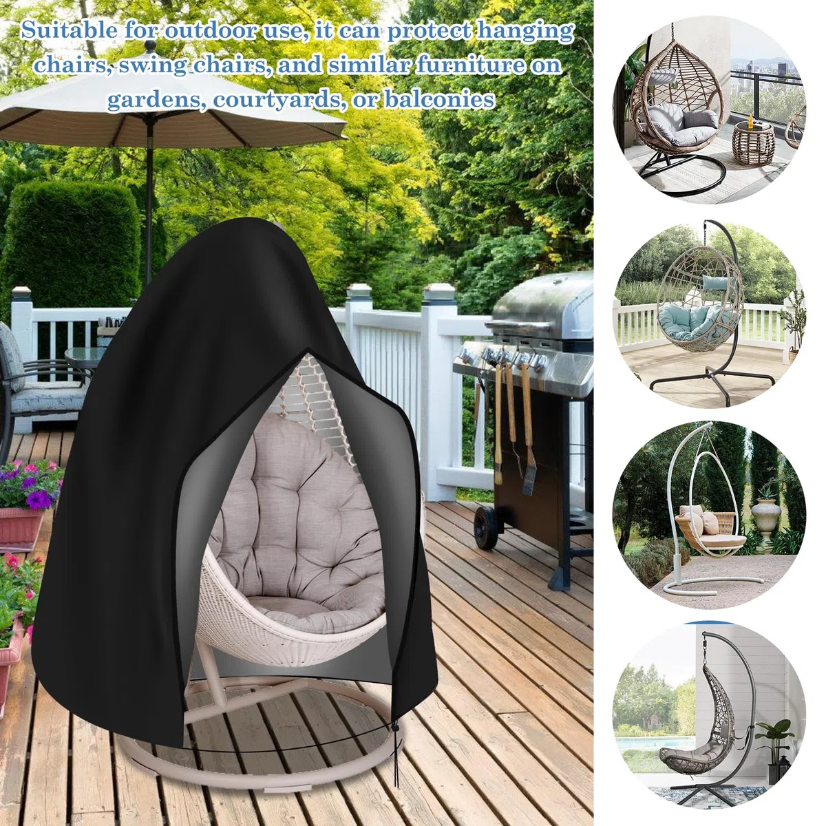 Copertura per poltrona sospesa, impermeabile Oxford: copertura per poltrona sospesa, resistente alle intemperie, resistente ai raggi UV, antistrappo, antipolvere (190 x 115 cm)