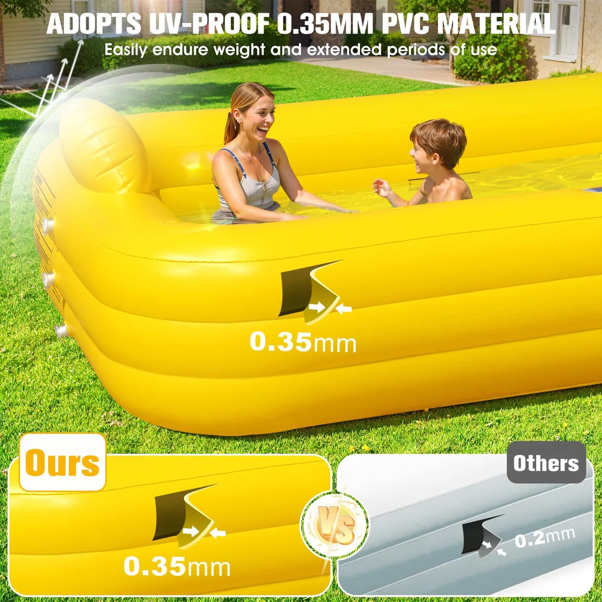 KingSom Piscina Gonfiabile con Luci, Paperella Piscina Gonfiabile Rettangolare Solare, Grande Piscina per Bambini e Adulti, 254 x 160 x 56 cm, Piscina Fuori Terra per Famiglie per Giardino, Esterni