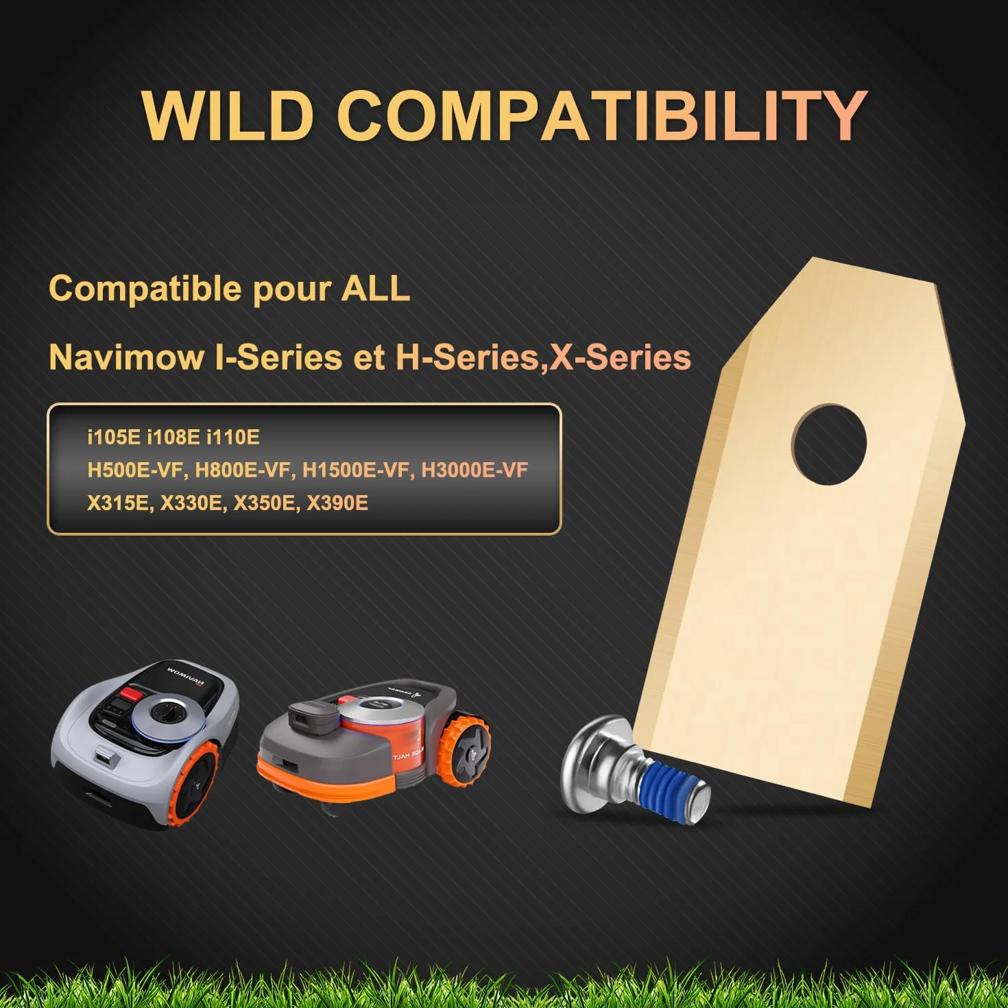 36 lame di ricambio compatibili con tutte le lame Navimow serie i105E, i110E, H1500E, H3000E-VF, X315E, X390E, viti con fissaggio filettato