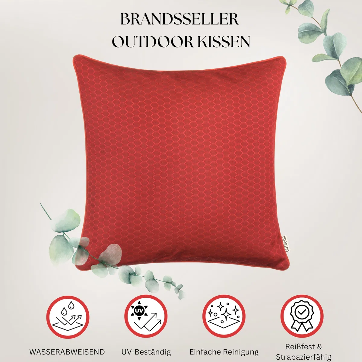 Brandsseller Set di 4 Cuscini da Esterno 45x45 cm – Cuscini Decorativi con Bordino e Struttura a Nido d'ape – Idrorepellenti e Antimacchia per Giardino, Balcone, Terrazza e Divano - Rosso