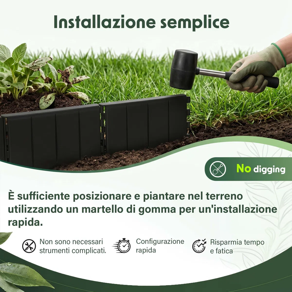 GARDENIX Bordo per prato, facile da installare, antracite, plastica, 5,15 m, bordatura per aiuole senza scavo, in plastica riciclata, flessibile e durevole, prodotto nell'Unione Europea