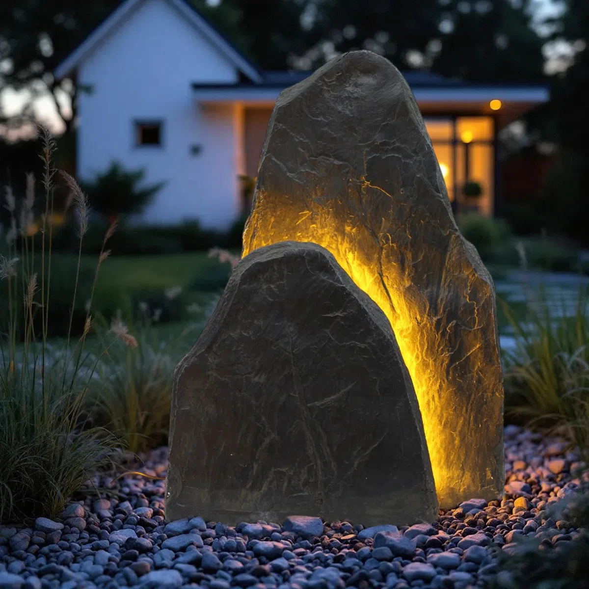 Rocce luminose a LED per il giardino, decorazione di rocce artificiali con illuminazione bianca calda, illuminazione da giardino resistente alle intemperie, effetto pietra (OG3001L)