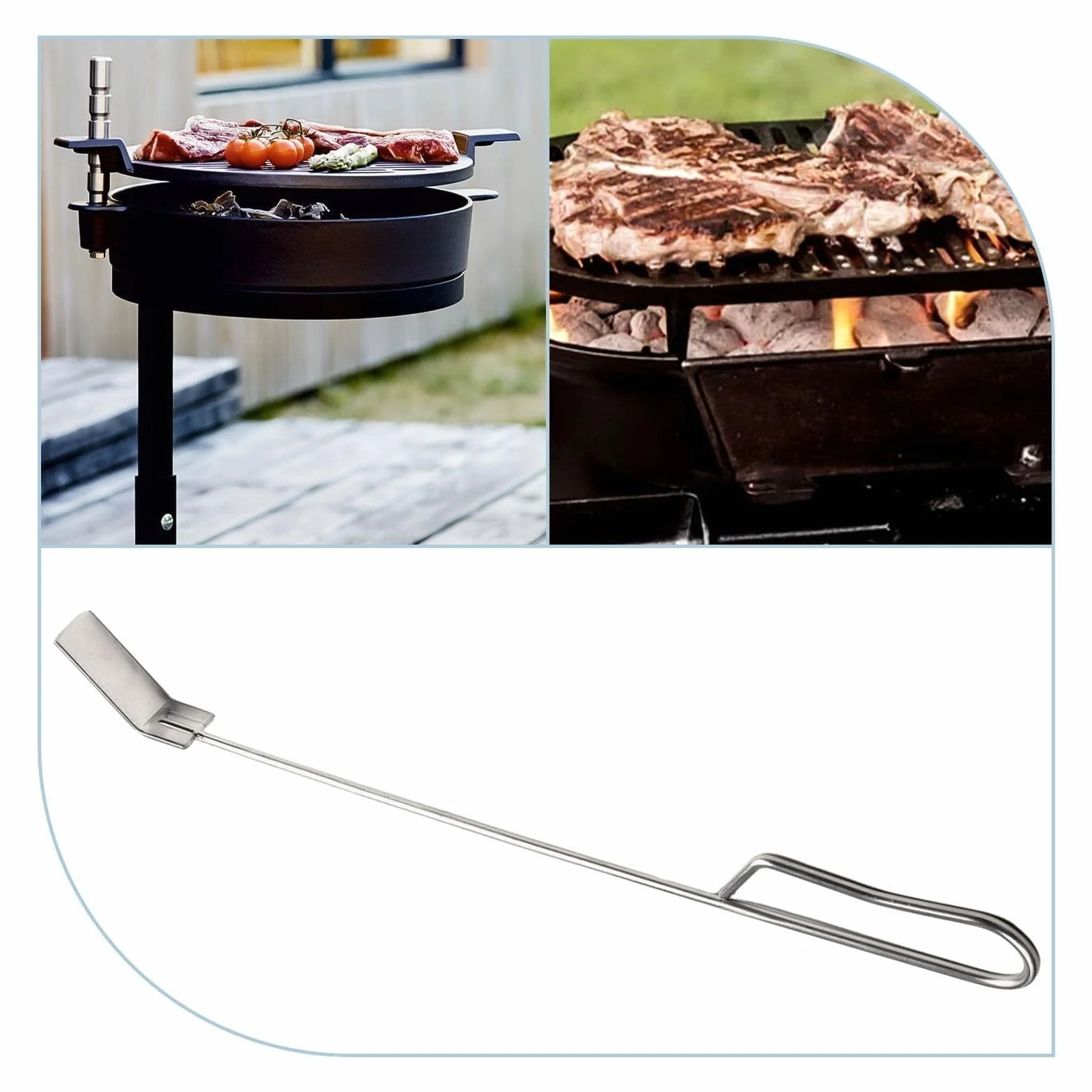 18 pollici Grill Ash Rake Hoe per camino stufa a legna forno pizza forno, in acciaio inox BBQ Cleaner Poker raschietto, per Kamado, Vision Grills, strumento di cenere