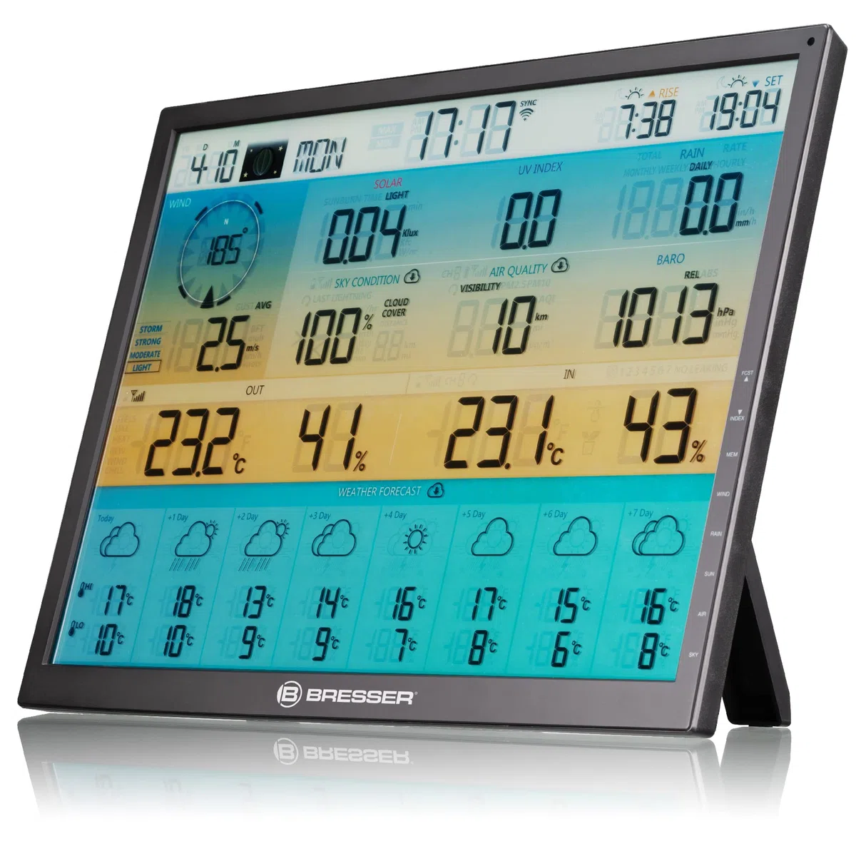 Bresser WLAN 8 Stazione meteorologica 7-in-1 giorni 4CAST XL ad energia solare | Temperatura interna ed esterna, umidità, pluviometro, anemometro, previsioni 8 giorni, app, UV e intensità luminosa