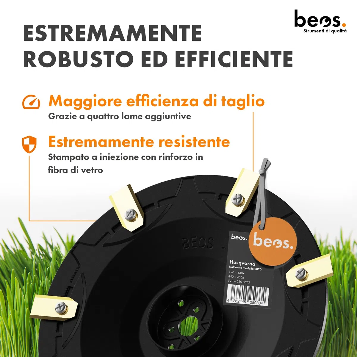 BEOS Disco Porta-Lame modificato per Robot Tosaerba Premium - Disco Porta-Lame Rinforzato con Fibra di Vetro per 7 Lame - Husqvarna 315x|420|440|430x|450x|520 EPOS|550 - Ø 222 mm