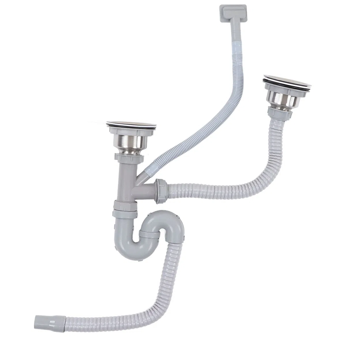 Set di Tubi Scolapiatti in Acciaio Inox per Lavello da e Bagno, Tubo di Scarico Flessibile con Doppio Sifone, di Drenaggio per Lavandino di Casa