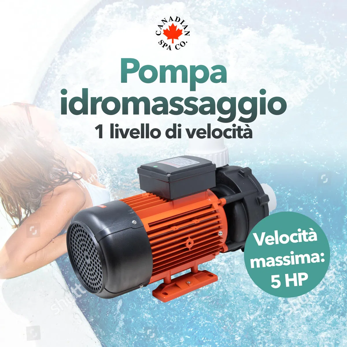 CANADIAN SPA CO. Pompa per massaggio 'Big Red' 5PS WP500-I, pompa per piscina a 1 stadio, attacco da 2,5 a 2,5 pollici, max. 1120 litri al minuto, idromassaggio