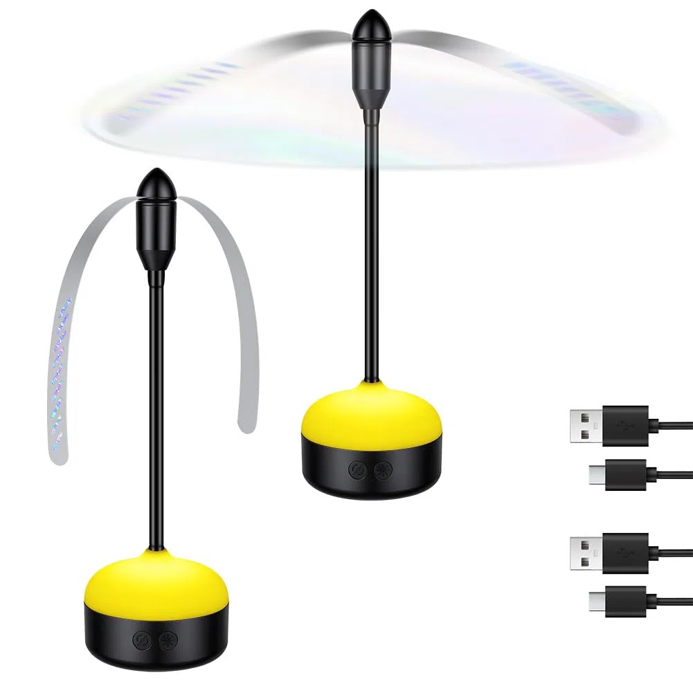 Scaccia Mosche da Tavolo con luce LED USB Ricaricabile, Anti Mosche Ventilatore Antizanzare Senza Utilizzare Sostanze Chimiche, Scaccia Mosches Ventilatore per Insetti Spaventar, Nero, 2 Pezzi