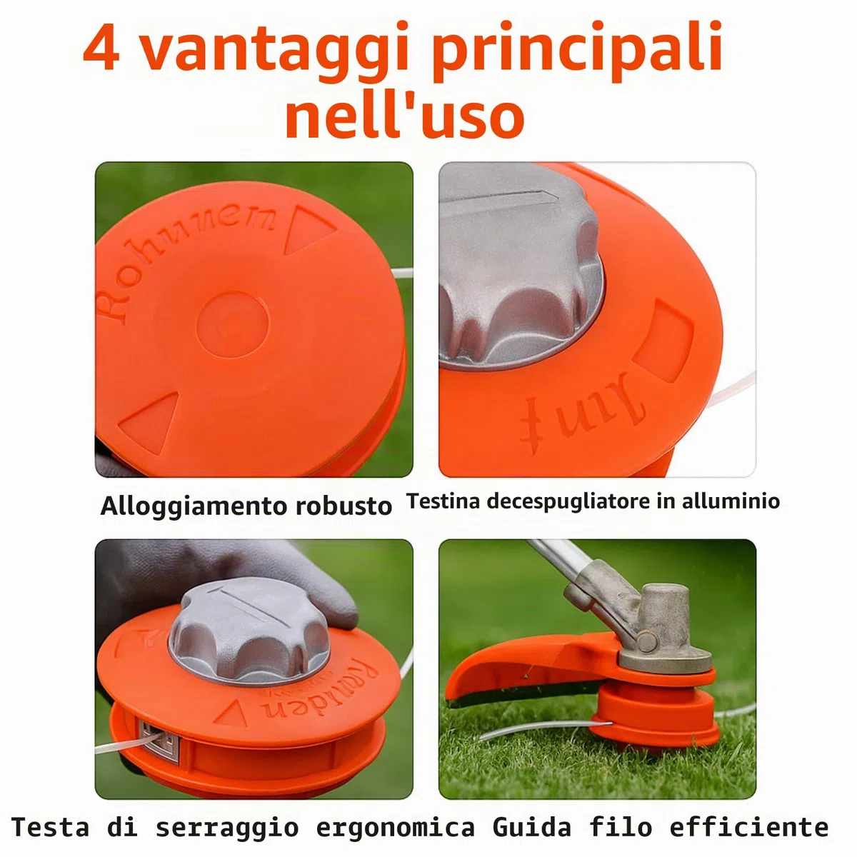 Poweka Testina di Ricambio Universale per decespugliatore M10 x 1,25 per Tosaerba in Nylon Alluminio,Arancia