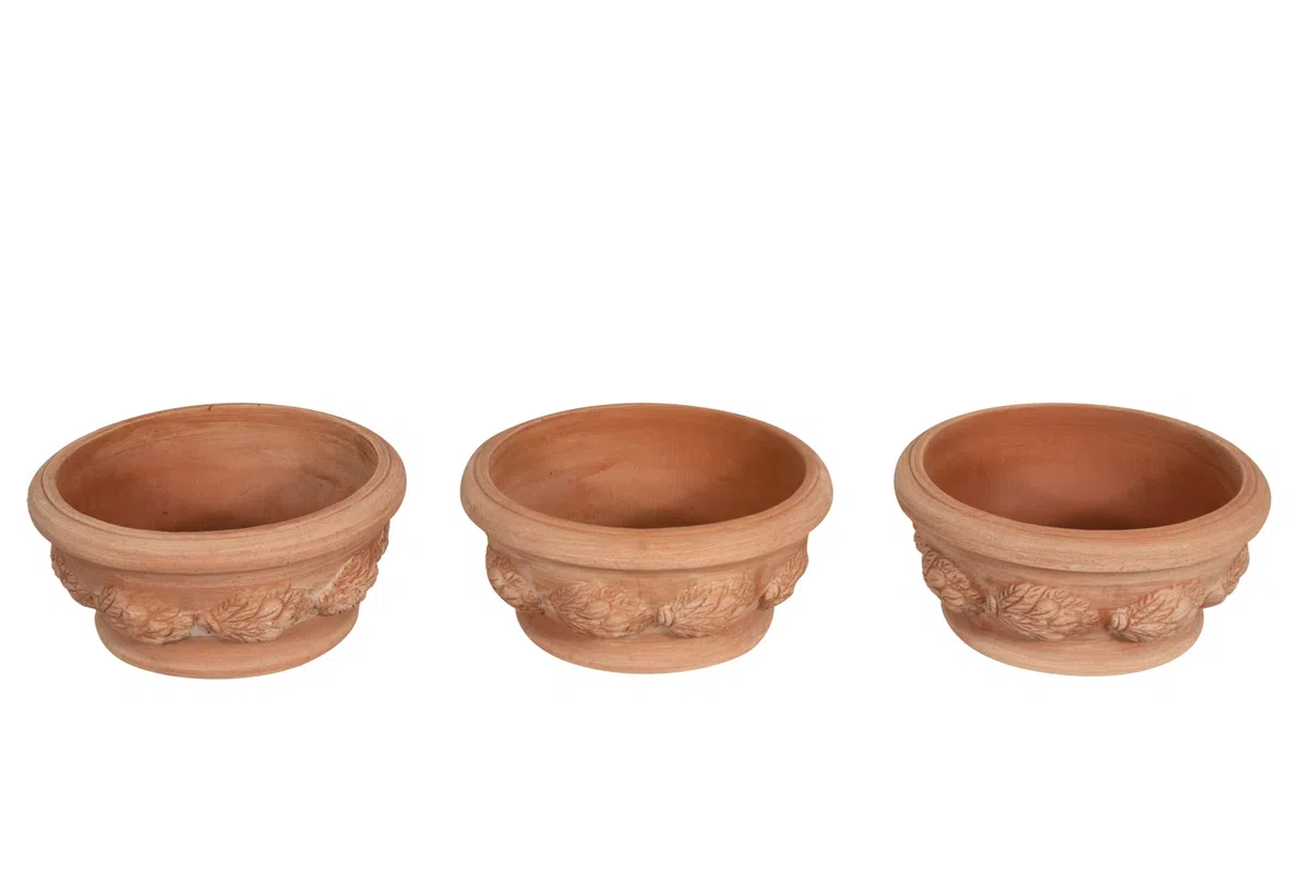 Biscottini Set 3 Vasi in Terracotta Artigianale Made in Italy 30x14x30 cm - Fioriera Rotonda per Piante - Vasi decorativi Esterno e Interno - Ciotola in Terracotta per Fiori -Vaso Moderno Decorato