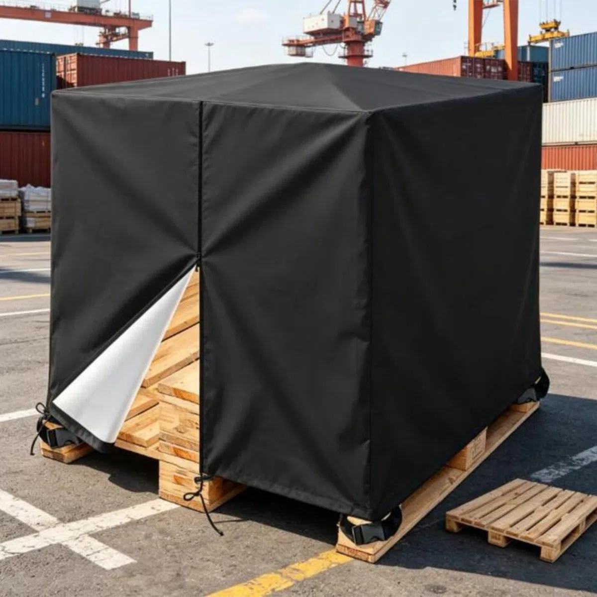 FACAIIO Copertura impermeabile per pallet, in tessuto Oxford 210D, con cinghie regolabili con fibbia, per pallet da 122 x 152 x 122 cm, nero (nero)