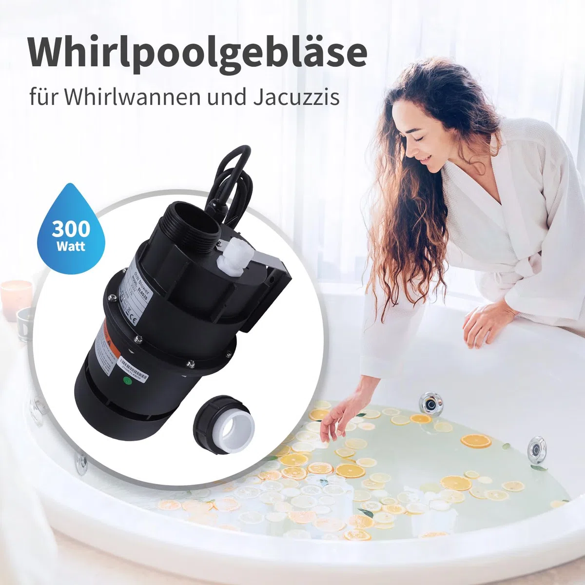 AQUADE Soffiatore per vasca idromassaggio, silenzioso, pneumatico, 300 W, per vasca idromassaggio, per vasca idromassaggio, per esterni, per esterni, per idromassaggio, 300 W, 230 V