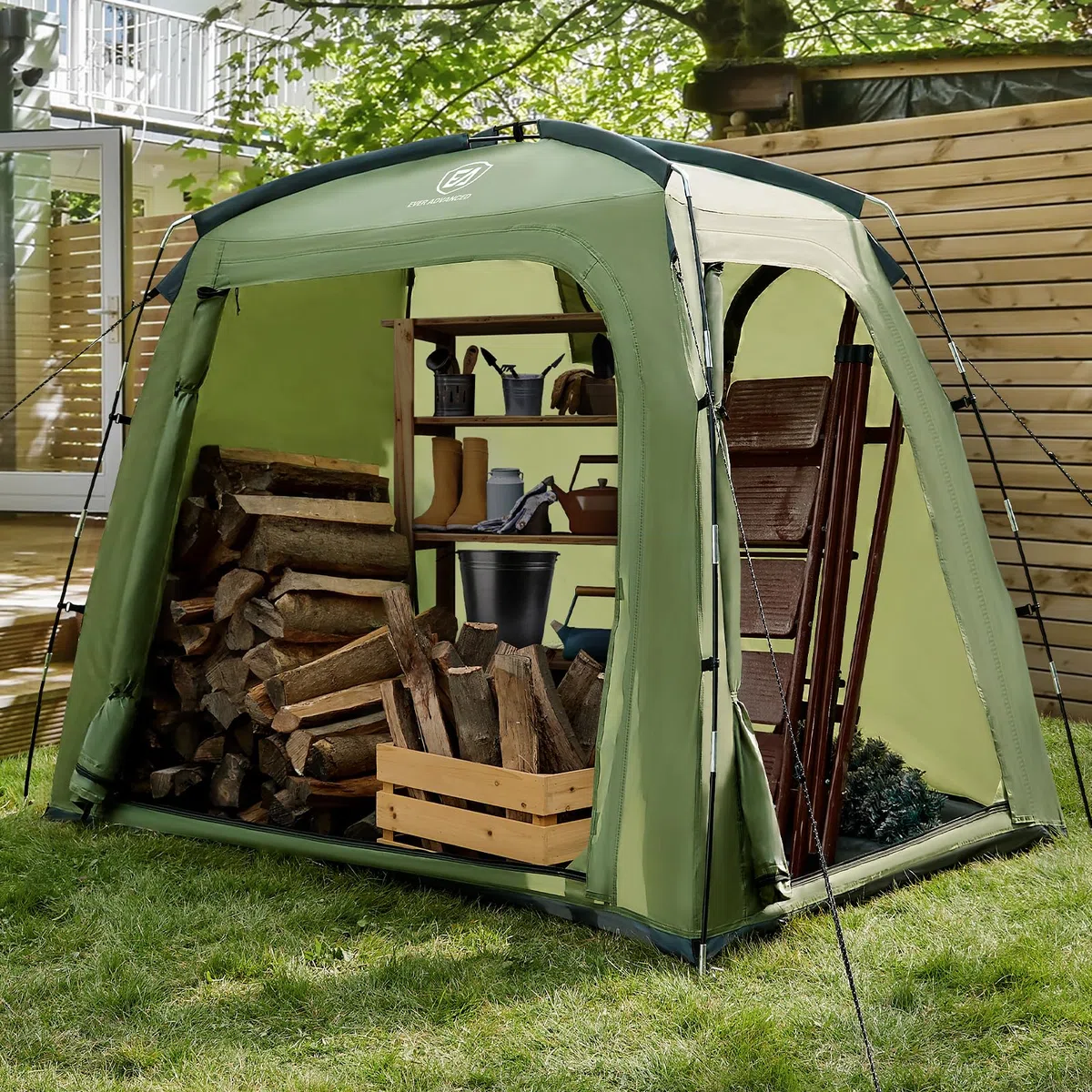 EVER ADVANCED Tenda portaoggetti per biciclette, per esterni, per bicicletta, moto, impermeabile e resistente alle intemperie, copertura per attrezzi da giardino, verde