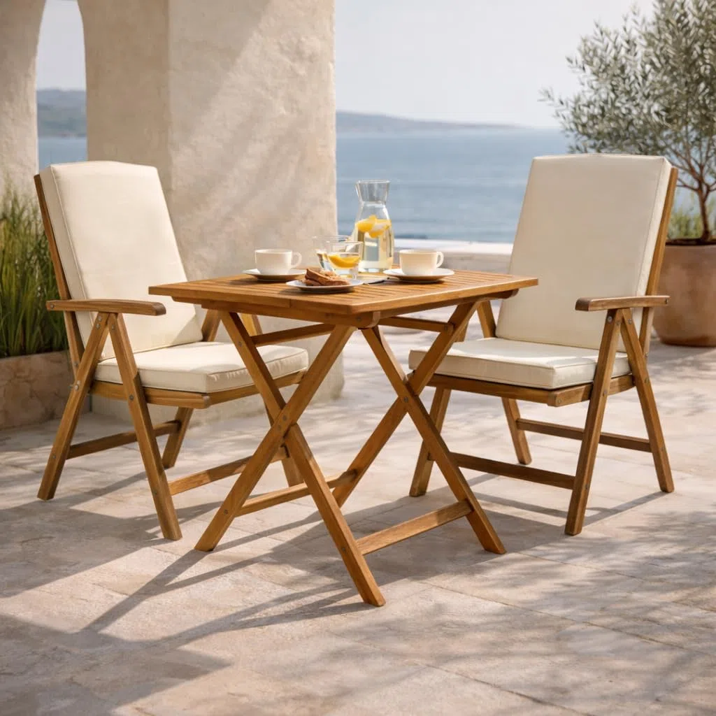 Tavolo Pieghevole Burraco 80×80 cm in Teak | Tavolo Salvaspazio da Giardino per 4 persone | Certificato FSC