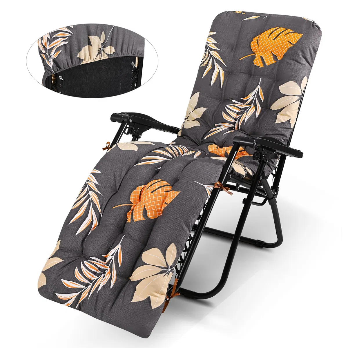 Cuscino per sdraio da giardino, 170 x 53 cm, cuscino spesso per sedia a sdraio con antiscivolo e cinghie di fissaggio, cuscino per panca da giardino per terrazza