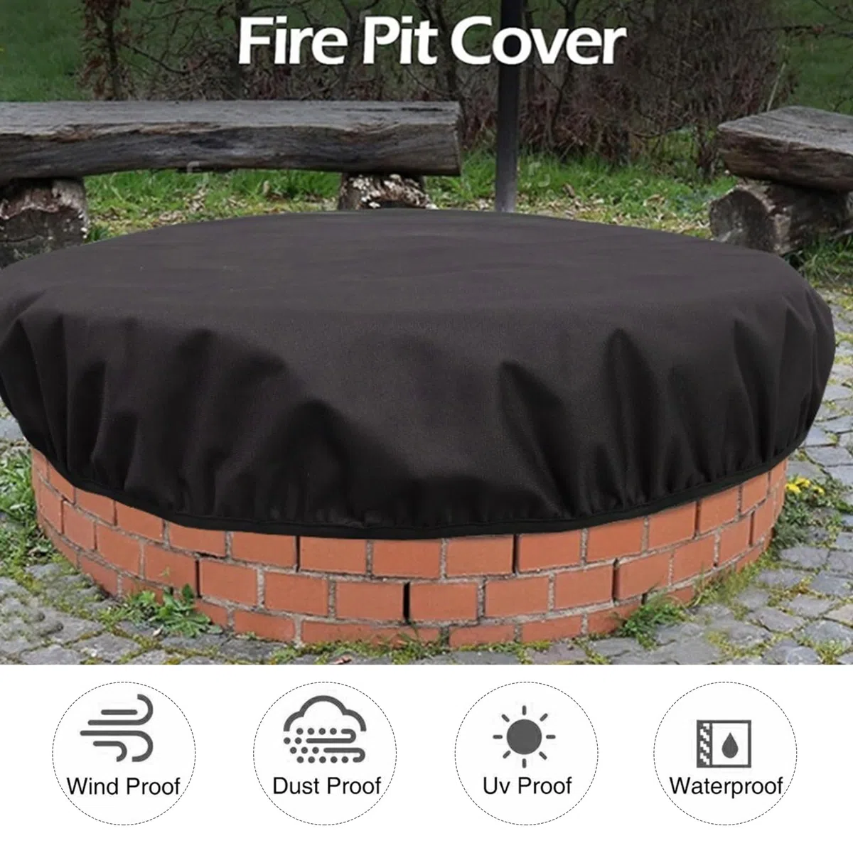 Custodia protettiva per braciere, copertura per focolare 600D, rivestimento Oxford Cloth in poliuretano, resistente e impermeabile, per braciere rotonde integrate (142,24 x 10,16 cm)