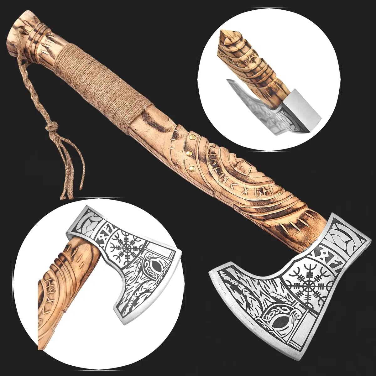Ascia vichinga forgiata a mano in acciaio al carbonio con busta in pelle Caccia Hachette Nordic Ascia Tassa Bar Giubileo Compleanno Natale Idea Regalo