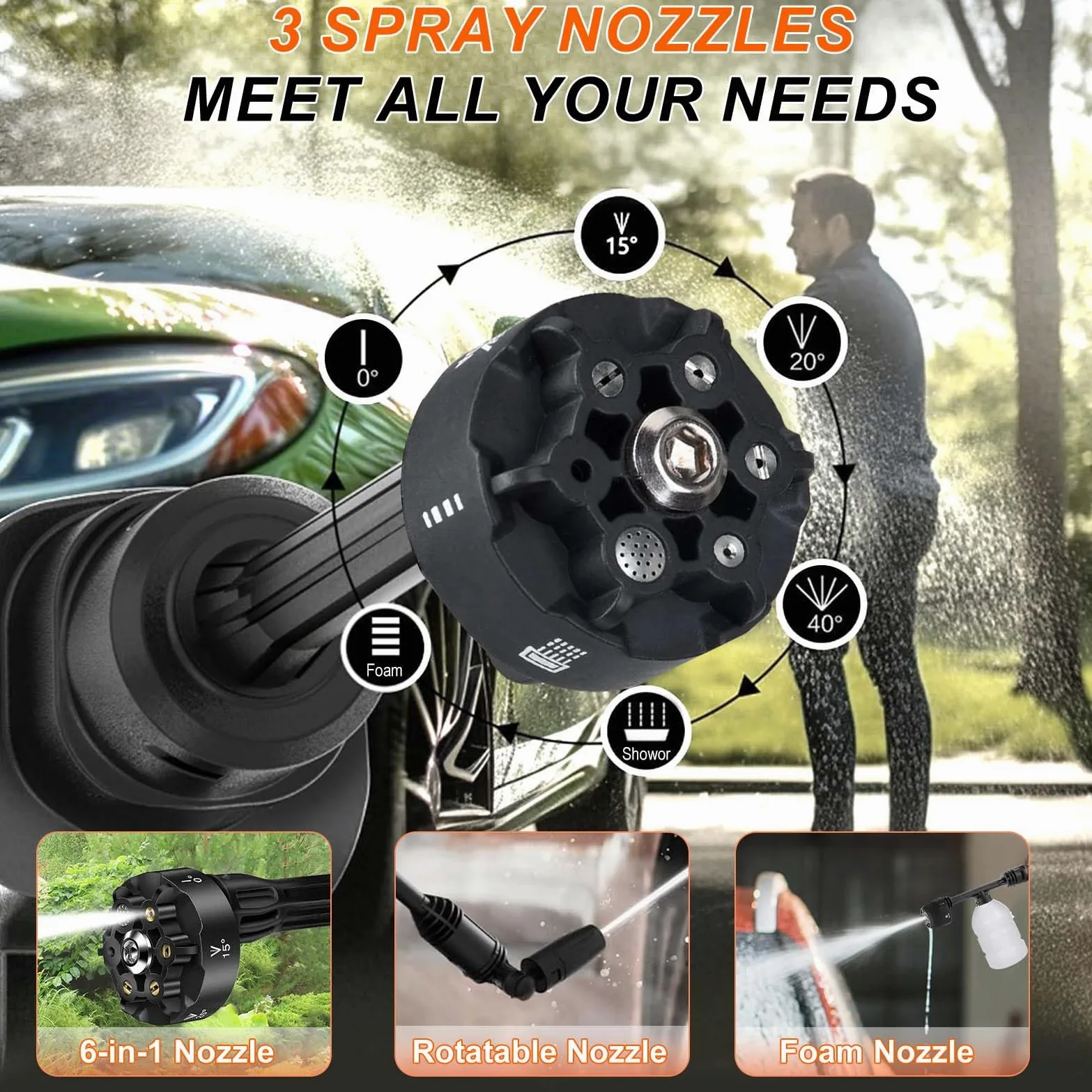 TOPALL Idropulitrice a Batteria,Pistola Idropulitrice Portatile,High Pressure Cleaner,Max da 45 Bar,con 2 * 4000mAH Batterie | Tubo da 8.5M | 6 in 1 Ugello | Rotante Ugello,per Auto,Giardino