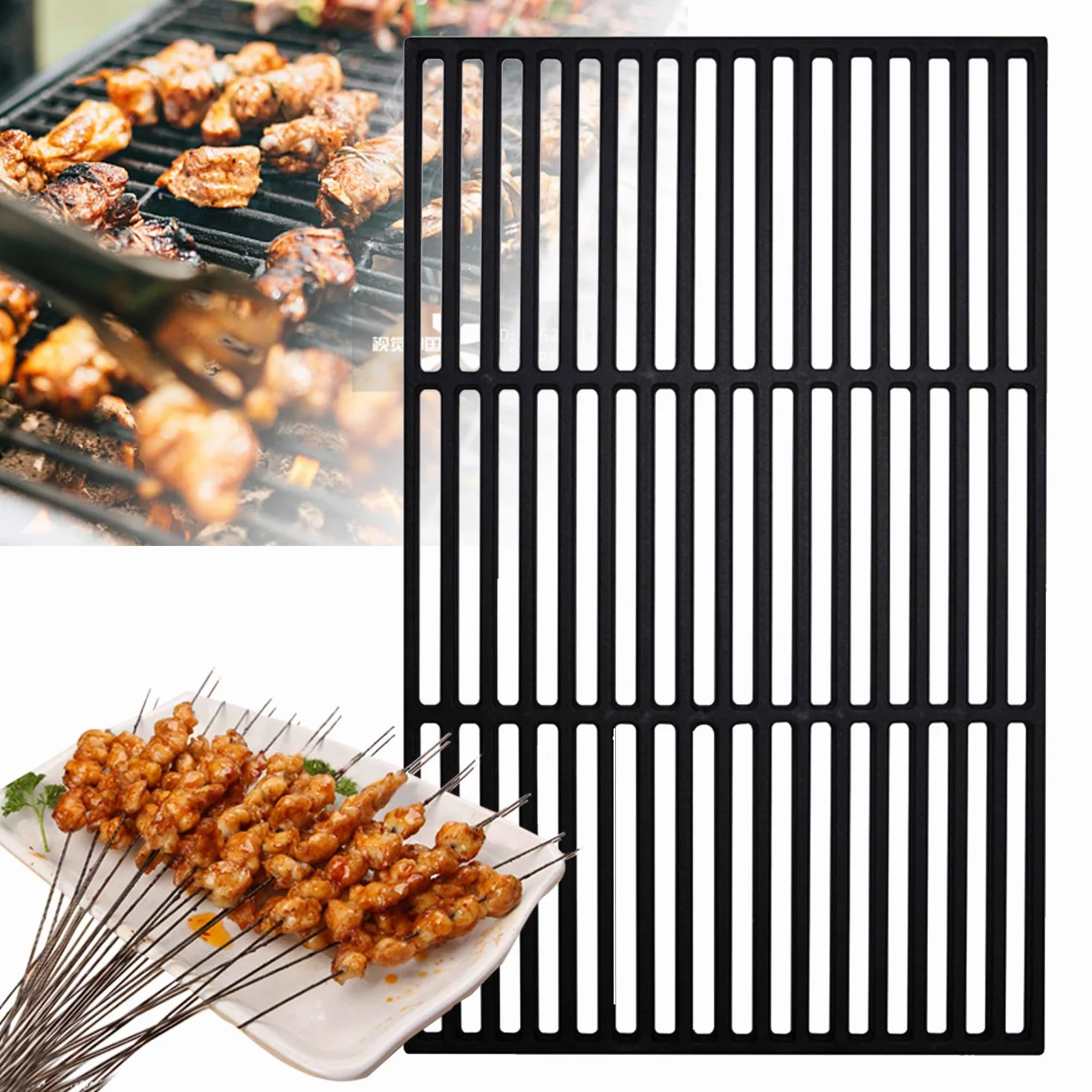 Herrselsam Griglia in ghisa smaltata, 42 x 28 cm, griglia rettangolare in ghisa smaltata, accessorio per barbecue, barbecue a gas, barbecue a carbonella e molto altro ancora, per barbecue a gas,