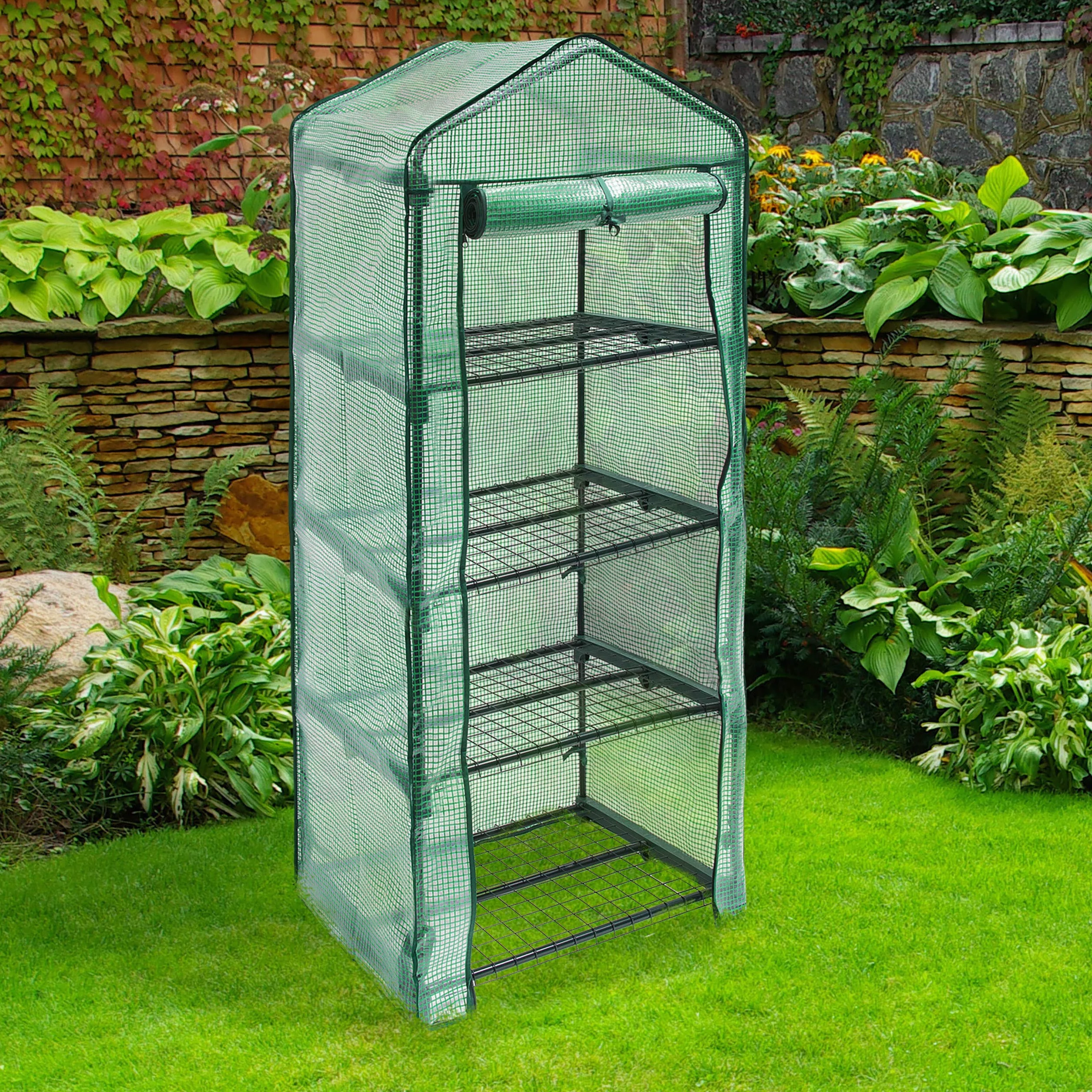 Relaxdays Serra Vivaio per Giardinaggio, 4 Ripiani, HLP 158x70x50 cm, Accessorio Giardinaggio sul Balcone, Verde