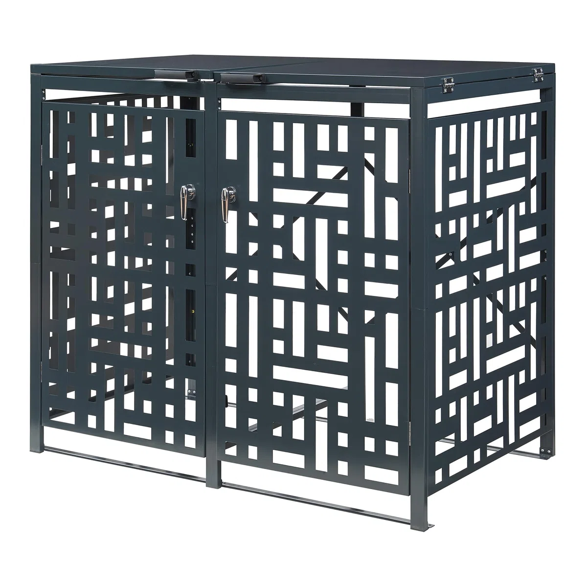 casa.pro Box Copribidoni in Acciaio Zincato Porte con Serratura e Coperchi a Ribalta Deposito per 2 Bidoni di Spazzatura da 240L Gabbia Traforata 116x132x80 cm Antracite