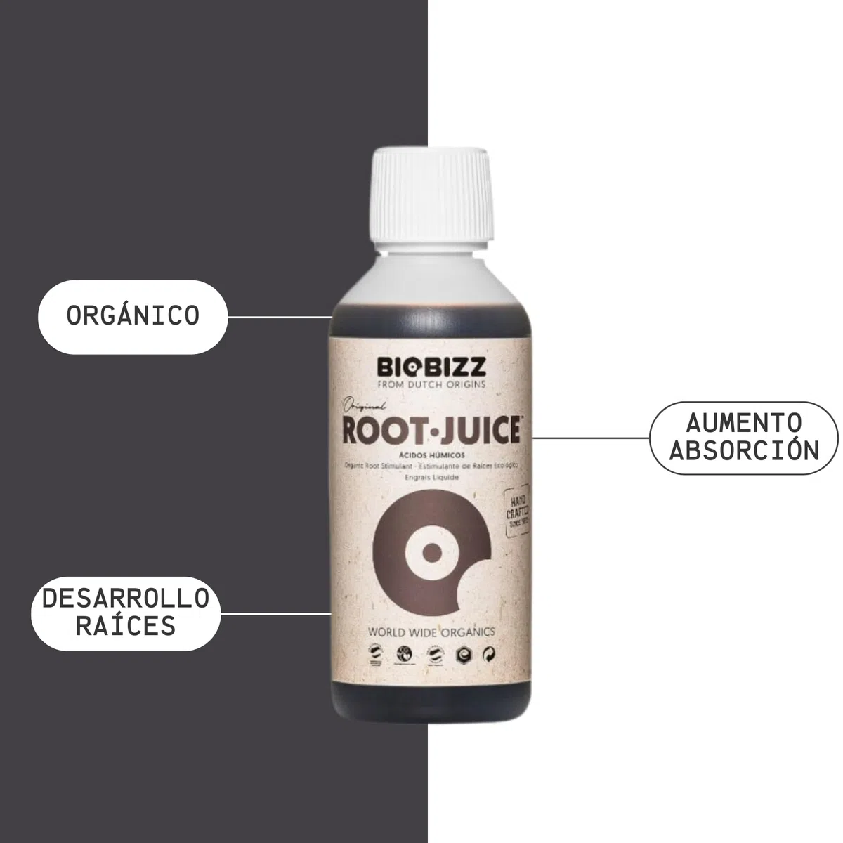 GROWMANIA Root Juice di BioBizz 500 ml + Probe Boost Up di Up Nutrients + misurino | Bioestimulatore di radici organico per giardini urbani | Promuove la crescita e la salute delle radici