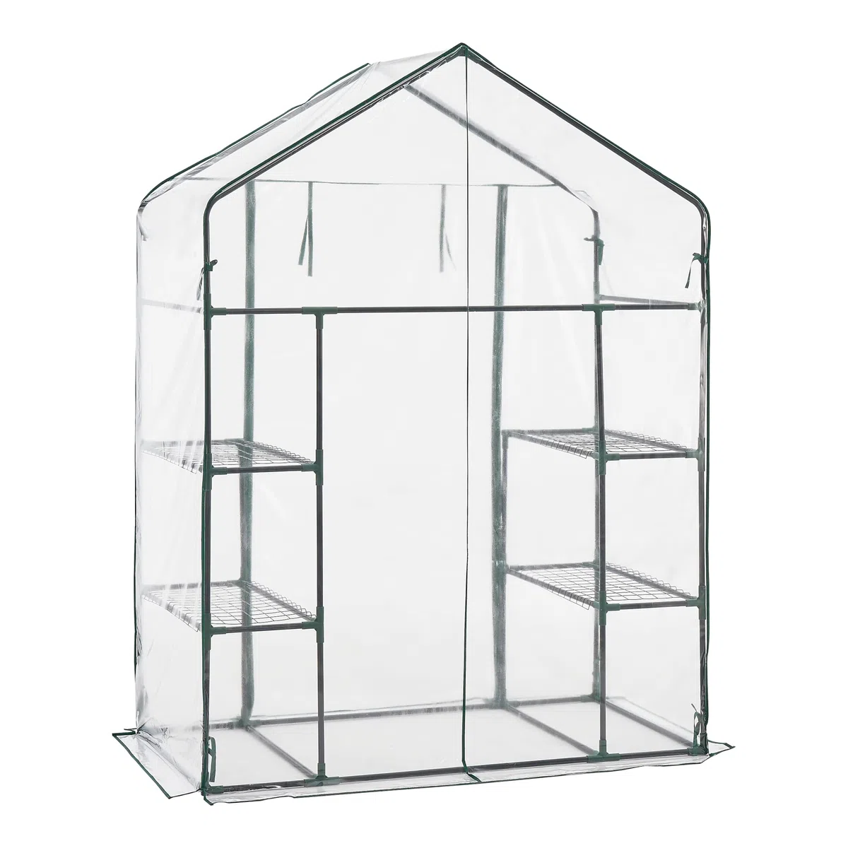 [en.casa] Serra da Giardino con Scaffali a 4 Ripiani Struttura in Acciaio Copertura in PVC Trasparente Porta con Chiusura a Zip Serra a Casetta per Piante Orto 195x140x73 cm