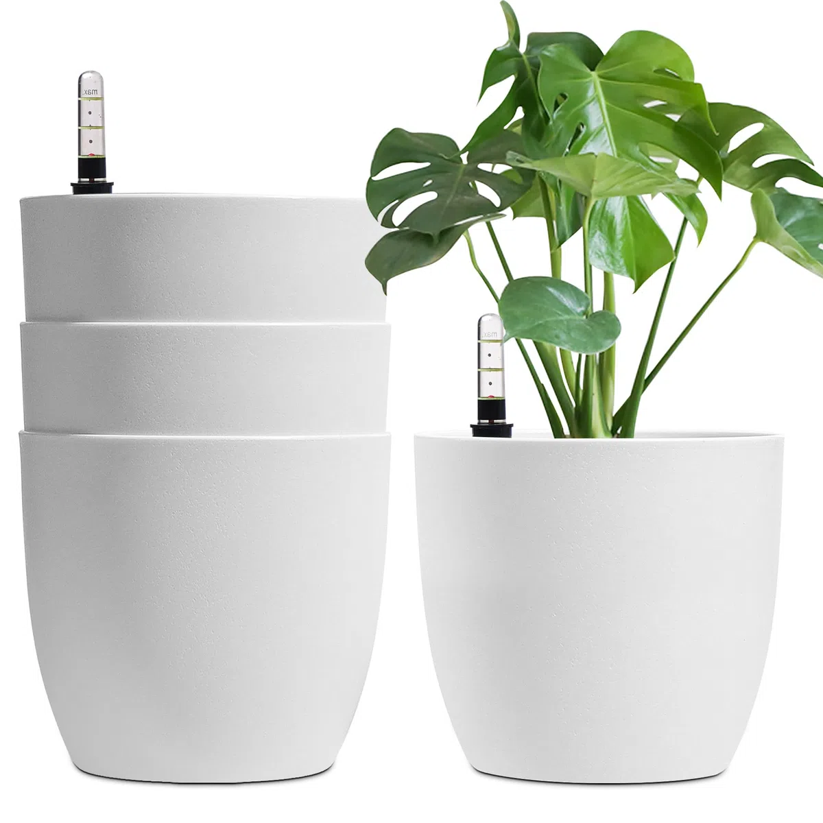 T4U Vaso per Piante da Interno, Vaso Autoirrigante 22 cm Set da 4 Bianco | Vaso con serbatoio acqua, Vaso con indicatore livello acqua, Piante verdi, erbe aromatiche, casa, balcone