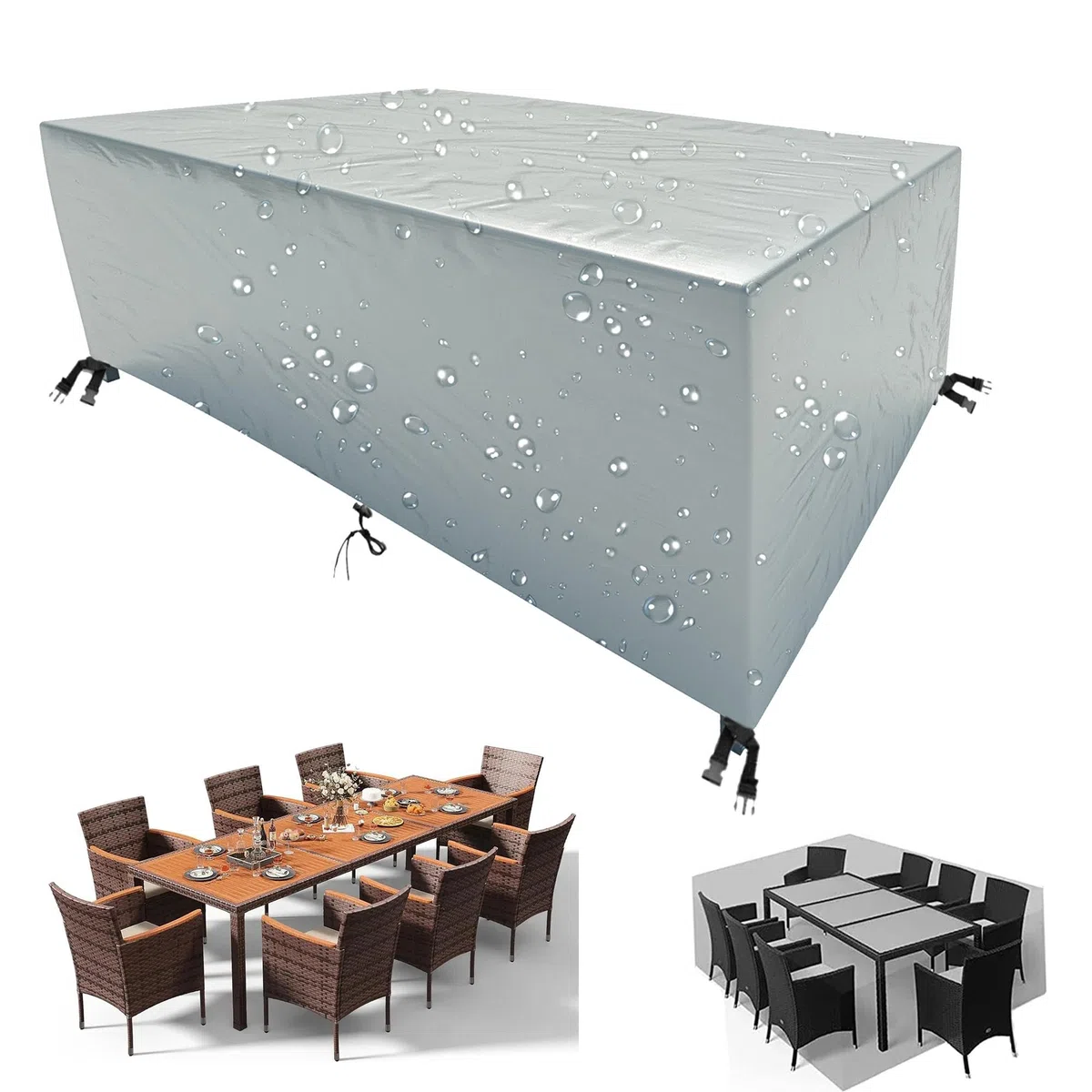 HNKDKJ Copertura Per Mobili da Giardino 180x80x45cm/LxWxH Tessuto Oxford 420D Copritavolo Tavolo da Esterno Copritavolo Esterno Impermeabile Antivento Anti-UV Copertura Tavolo Esterno Rettangolare