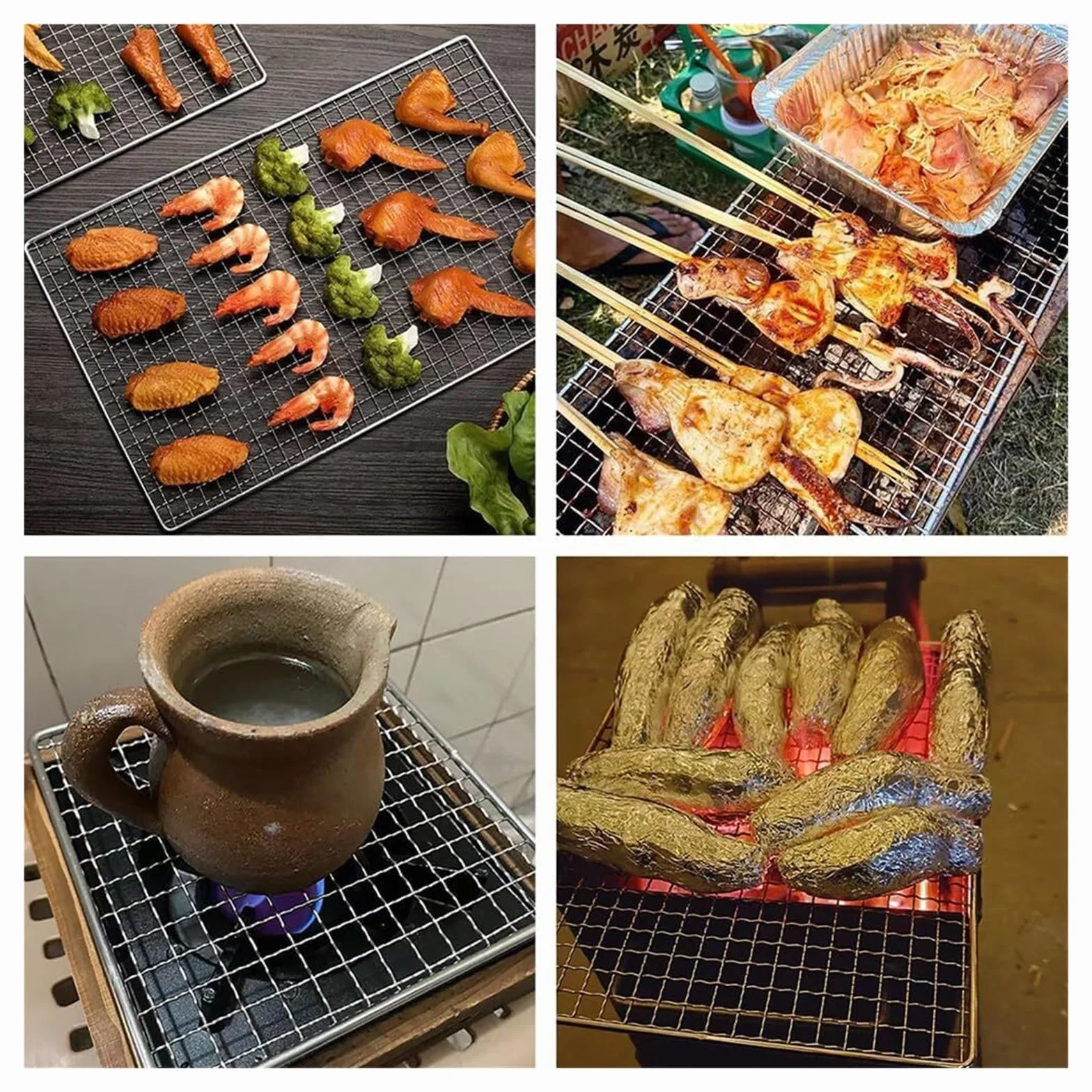 Griglia,Griglia BBQ, Griglia Rotonda for Barbecue Multiuso di Grandi Dimensioni, in Acciaio Inossidabile, pentole da Campeggio, griglia for falò all'aperto for costolette,(Size:60x50cm)