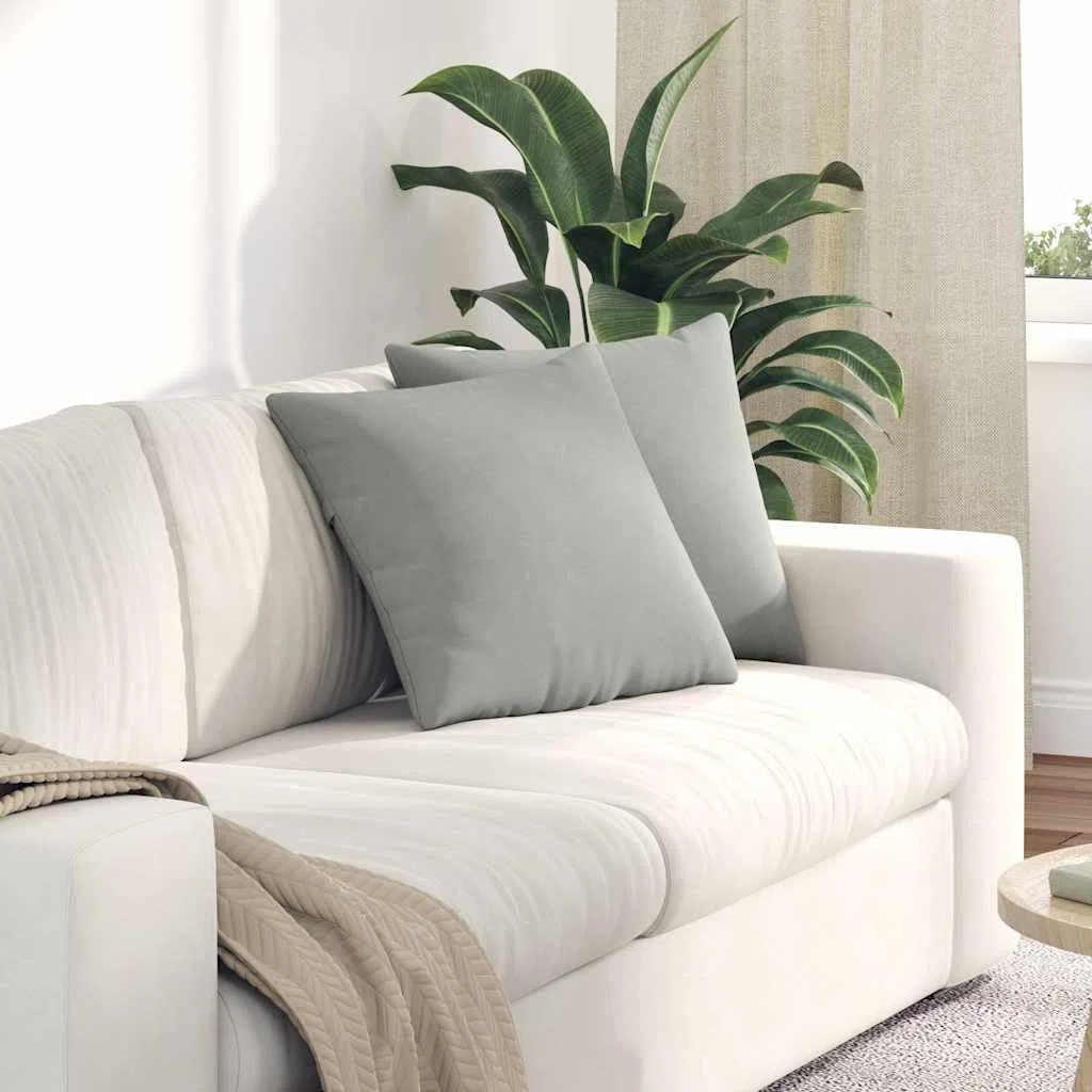 Cuscini da Divano 2 pezzi Grigio chiaro 45 x 45 cm Tessuto morbido sfoderabile imbottitura in fibra di poliestere per comfort interno seduta ergonomico e supporto schienale
