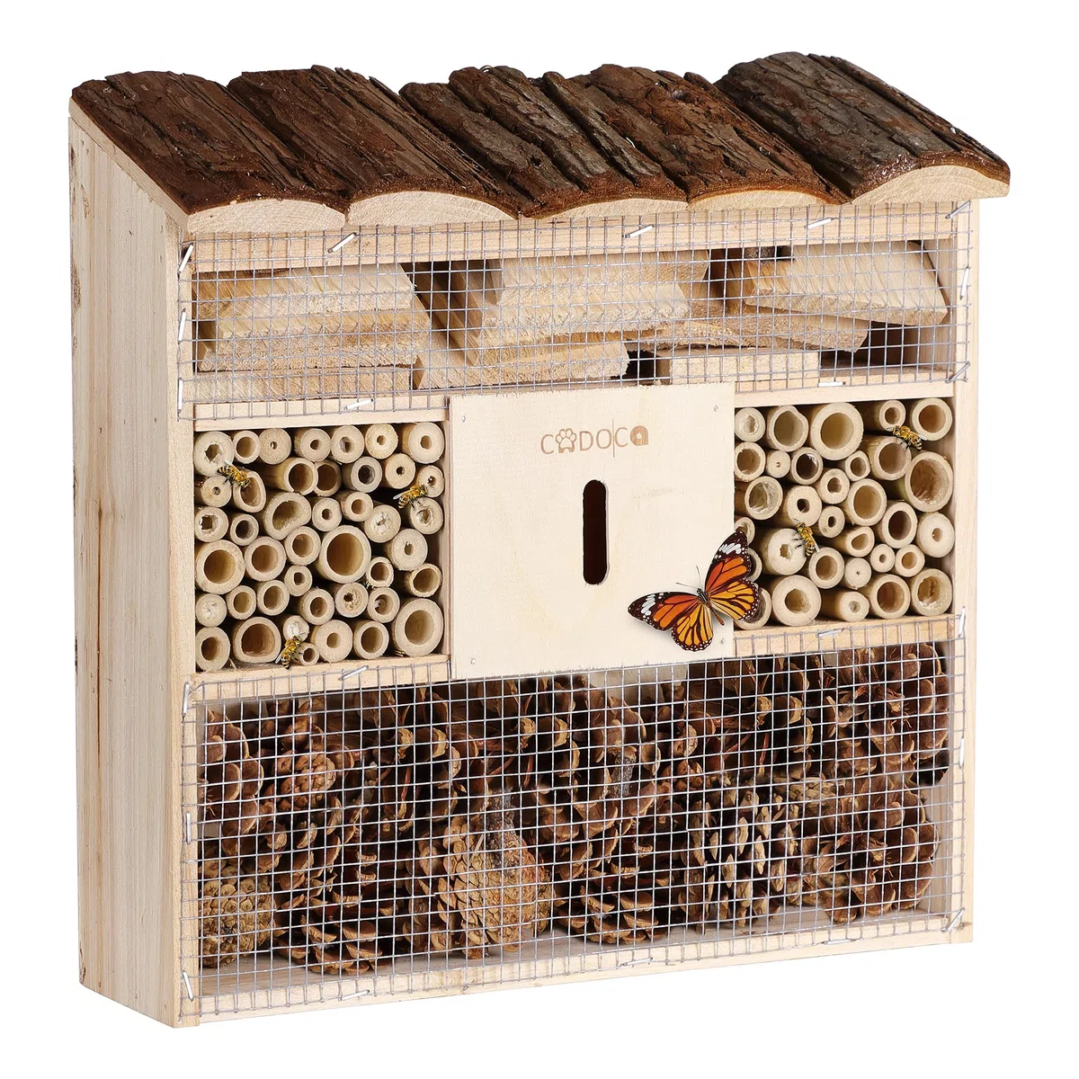 Cadoca Cassetta per insetti in legno 31x31 nidificazione hotel insetti refugio api coccinelle api vespe griglia metalica