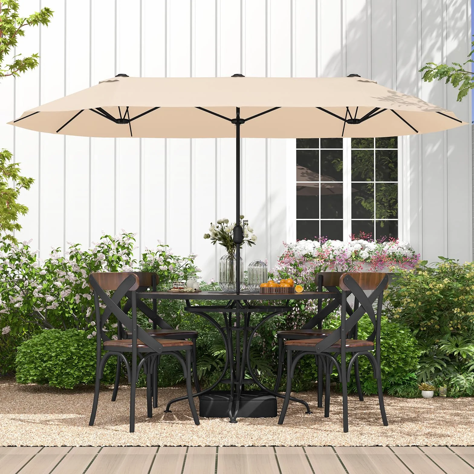 KOMFOTTEU Ombrellone da Giardino Doppio 396x201cm, Ombrellone Rettangolare con Manovella e Base, Ombrellone da Balcone Grande Impermeabile, Ombrellone da Patio per Piscina, Terrazzo, Cortile