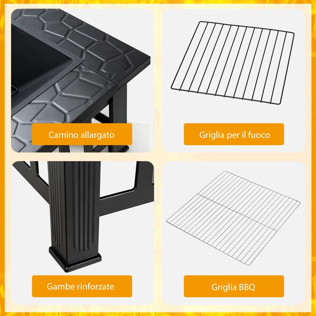 COSTWAY Braciere da Esterno 81cm, 3 in 1 Braciere da Giardino con Parascintille Griglia, in Acciaio, Diametro 81 x 81 x 50 cm (Nero)