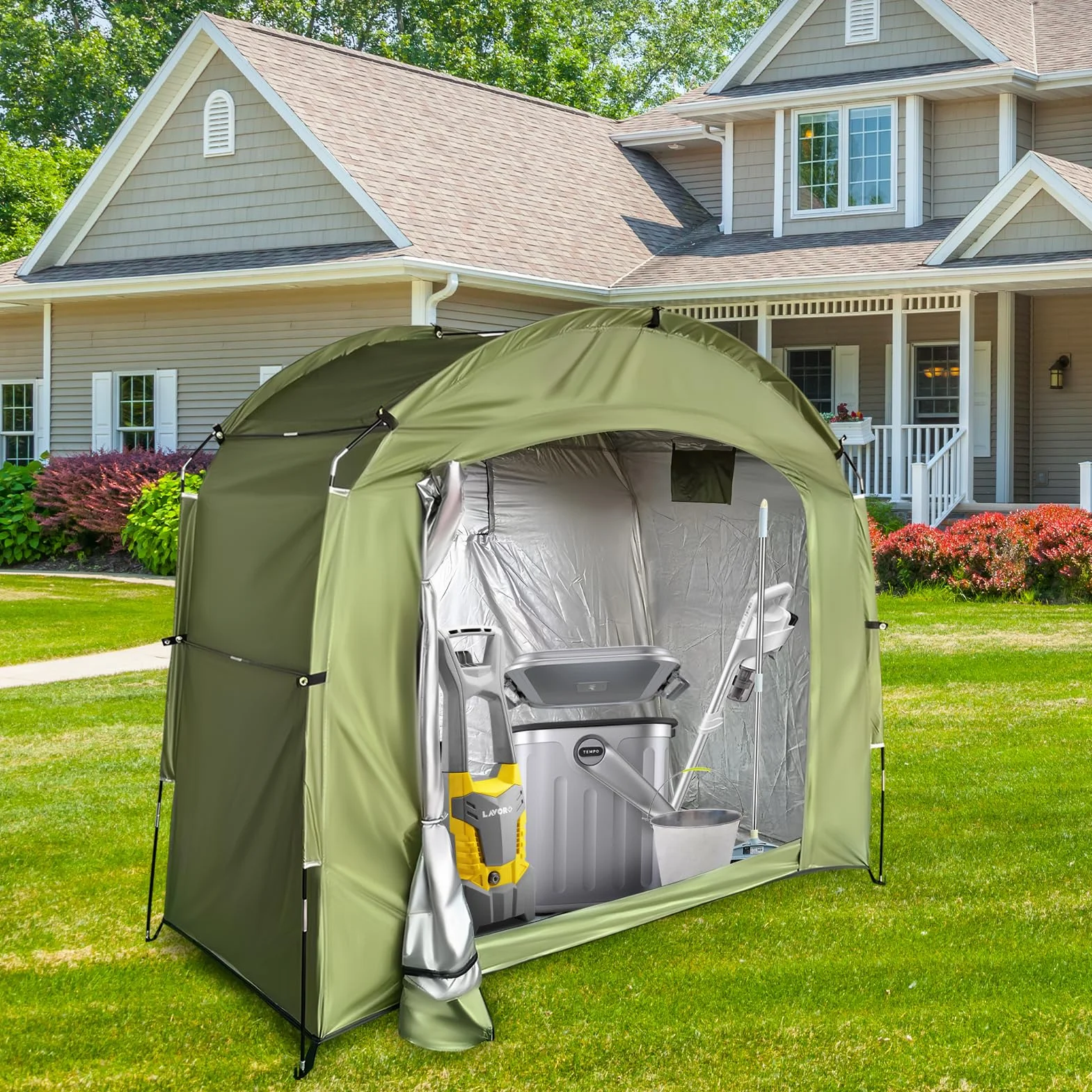 Tenda per bicicletta, portatile, tenda per attrezzi, per bicicletta, garage, per esterni, campeggio, giardino, tenda a cupola, tessuto Oxford 210D, per biciclette, moto, attrezzi da giardino, tosaerba