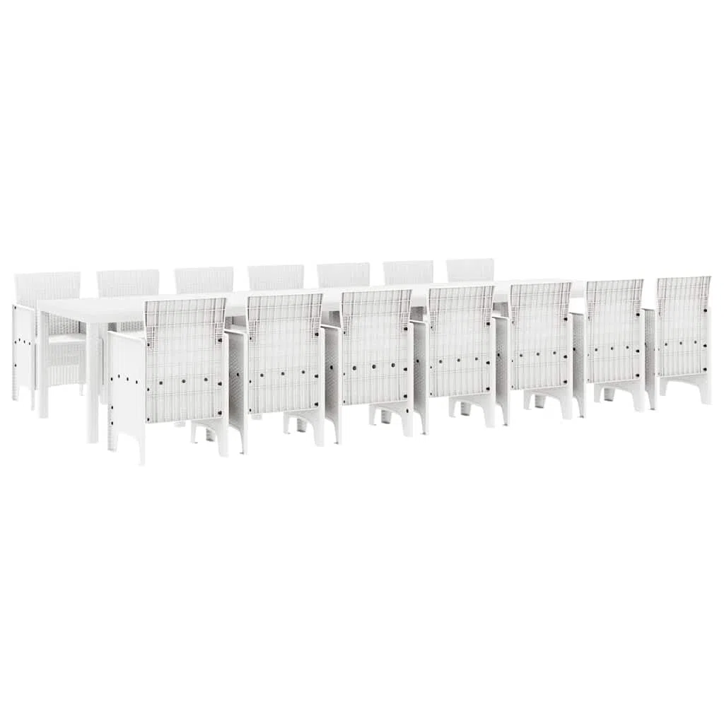 vidaXL Set da Pranzo da Giardino con Cuscini 15 PCS Bianco PP, Set da Pranzo per familiari all'aperto, Rettangolare, arredo Moderno, Chic per Feste in Giardino