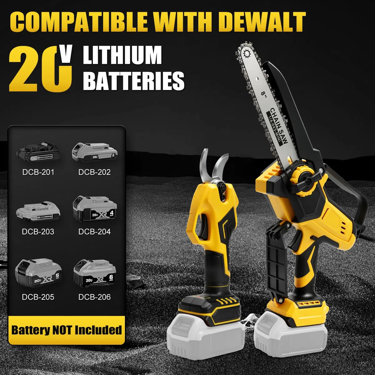 8 Pollici Motosega a Batteria Telescopica & 28 mm Forbici Potatura a Batteria Compatibile con Dewalt 18 V, 20 V, 4-in-1 Kit Motosega e Forbici, Portata Massima Fino a 4,5 m