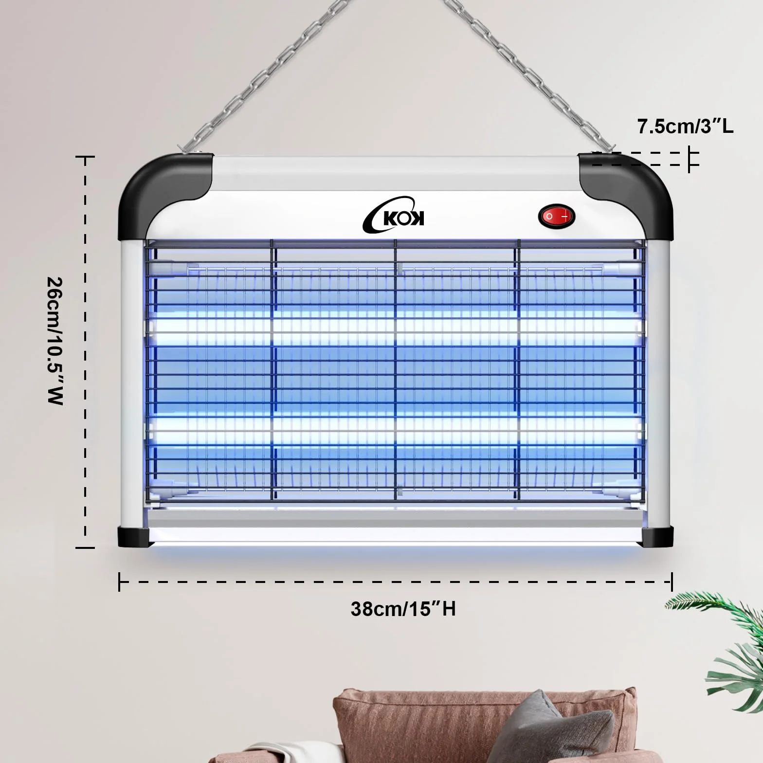 KOK 20W UV Lampada Antizanzare Elettrica viene fornita con due lampadine di ricambio, non contiene sostanze chimiche ed è adatta per ambienti interni come camere da letto, soggiorni e cucine