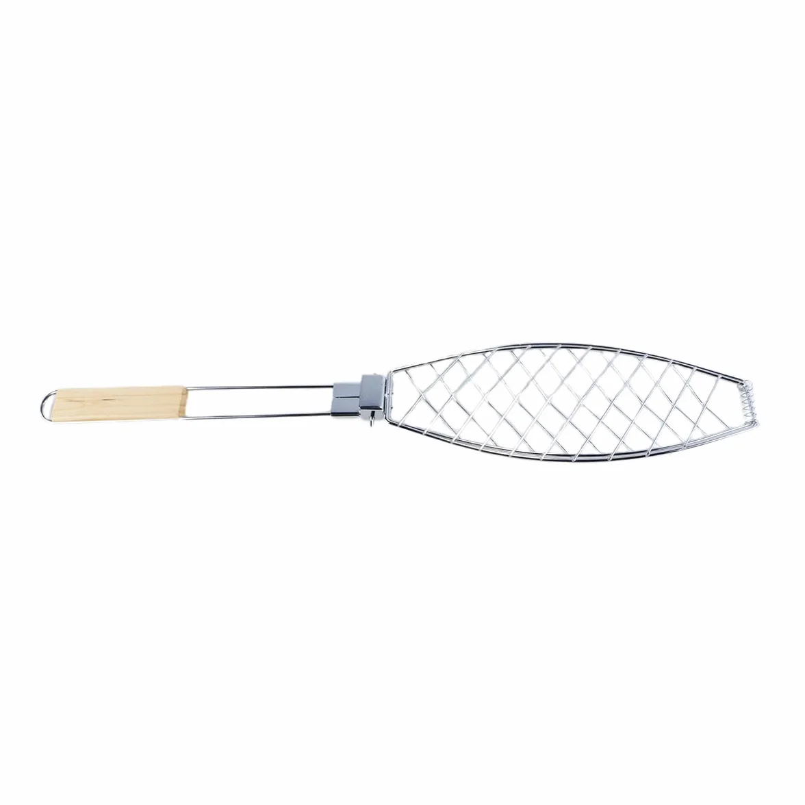Arrostitore per pesce, supporto per griglia per pesce in acciaio inox con manico in legno, vassoio multifunzionale per barbecue per frutti di mare e verdure