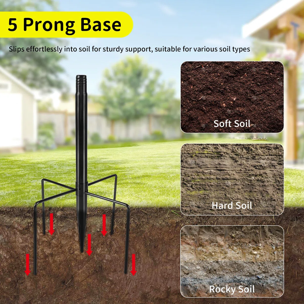 1 Pezzo Supporto regolabile per casetta per uccelli 220cm Set universale per giardino con base a 5 bracci per mangiatoie, stazioni meteorologiche (Senza casetta per uccelli e viti), Nero